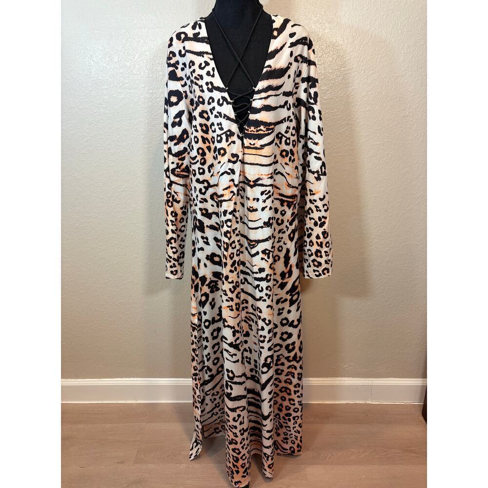 CBR Womens Maxi Dress Leopard Print SzXL Summer Spring Elegant Resort Beachfront